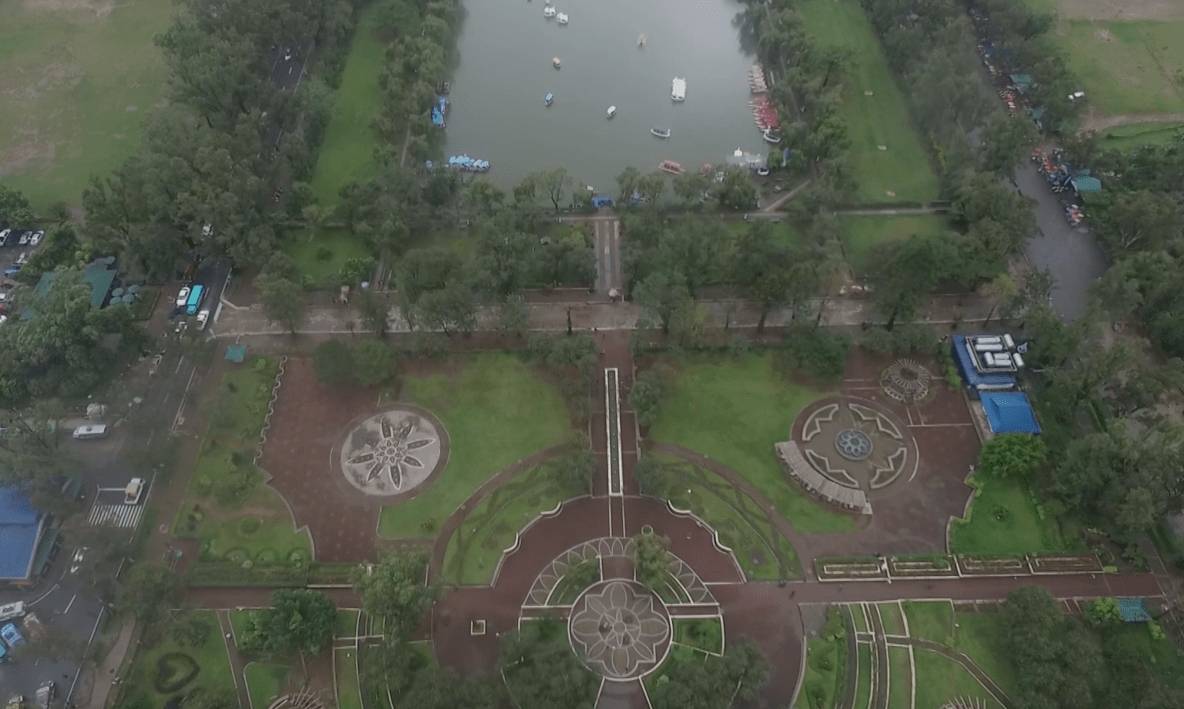 burnham park baguio city from above as seen by drone image